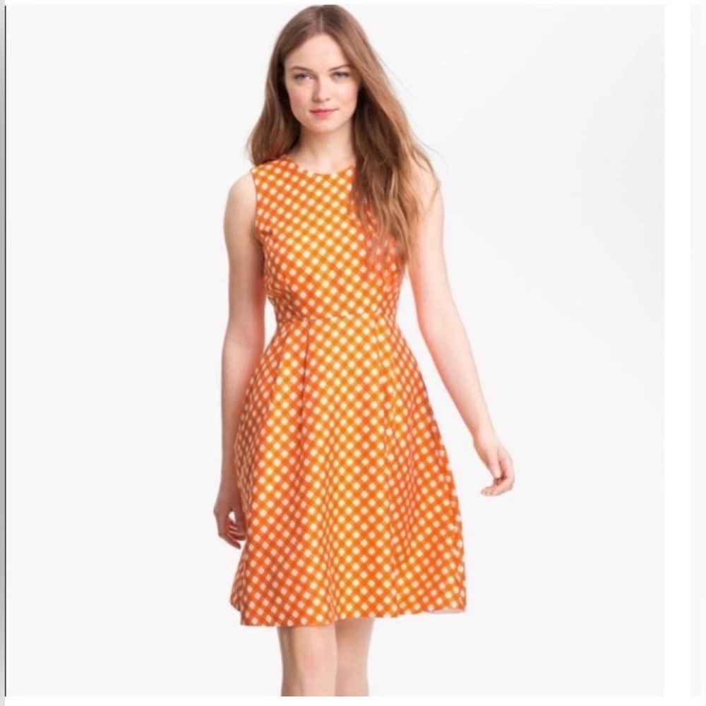 Kate Spade New York Sleeveless Gingham Dress White Orange Size 10